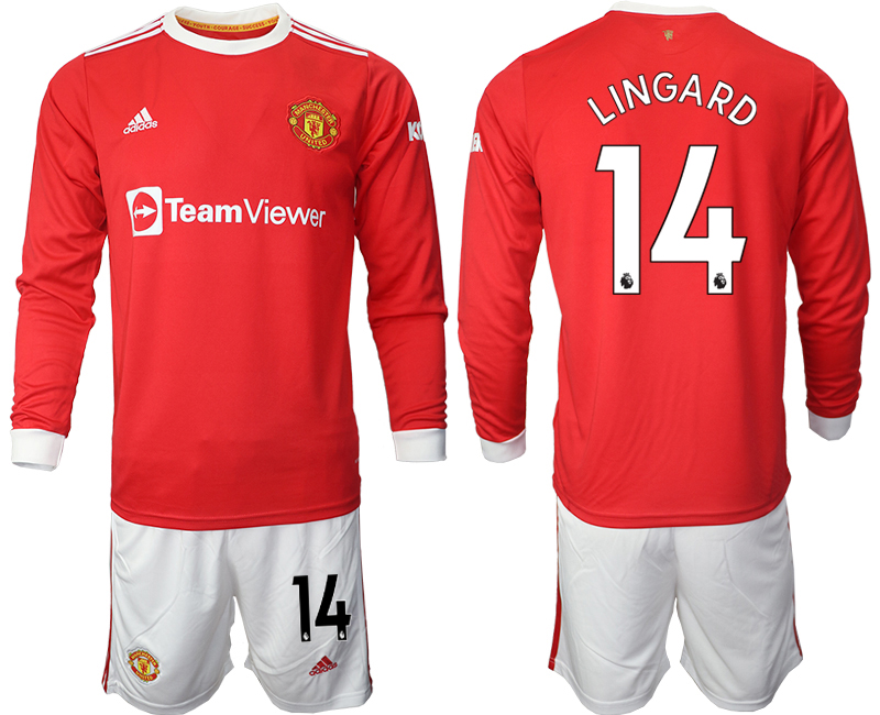 Men 2021-2022 Club Manchester united home red Long Sleeve #14 Soccer Jersey->manchester united jersey->Soccer Club Jersey